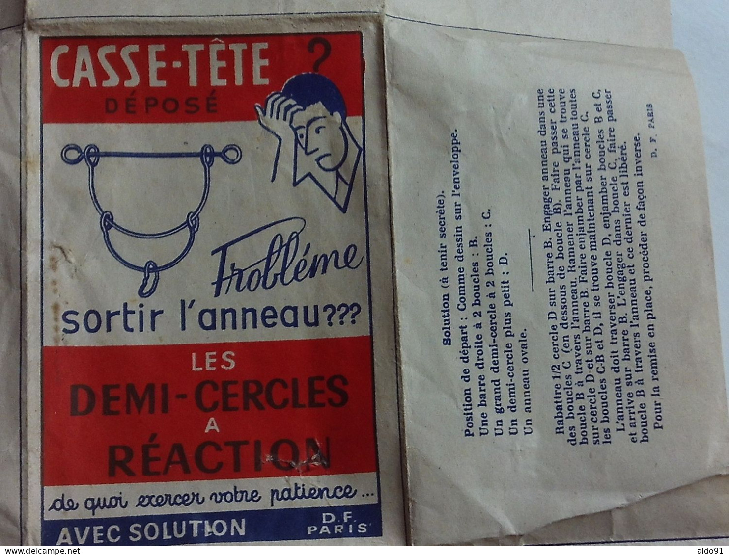 (Jeu Ancien - Casse-tête...avec Emballage Solution) -  Problème, Sortir L'anneau ???.............voir Scans - Toy Memorabilia