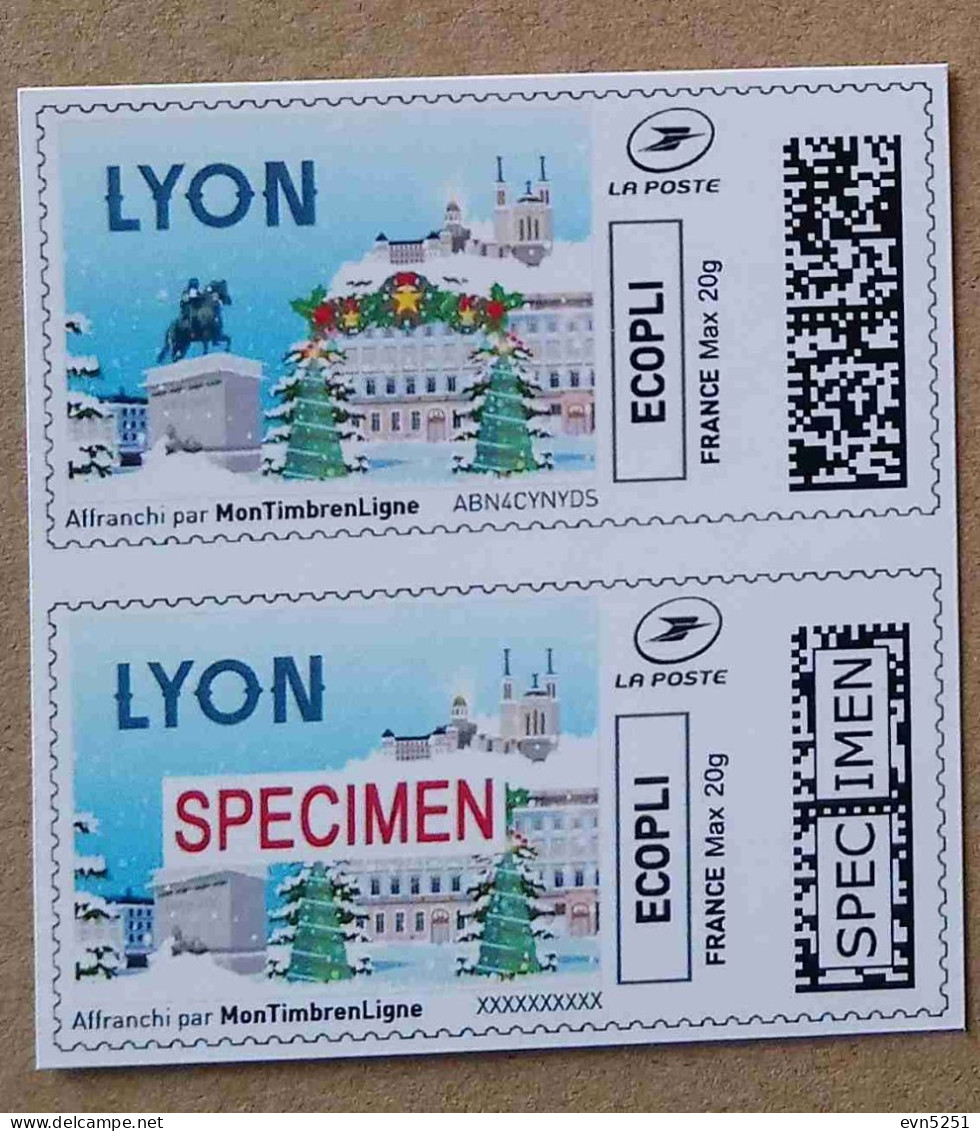 MTEL 30 : ECOPLI 20 G Lyon  &  ECOPLI 20 G Lyon SPECIMEN (autocollant / Autoadhésif) - Ungebraucht