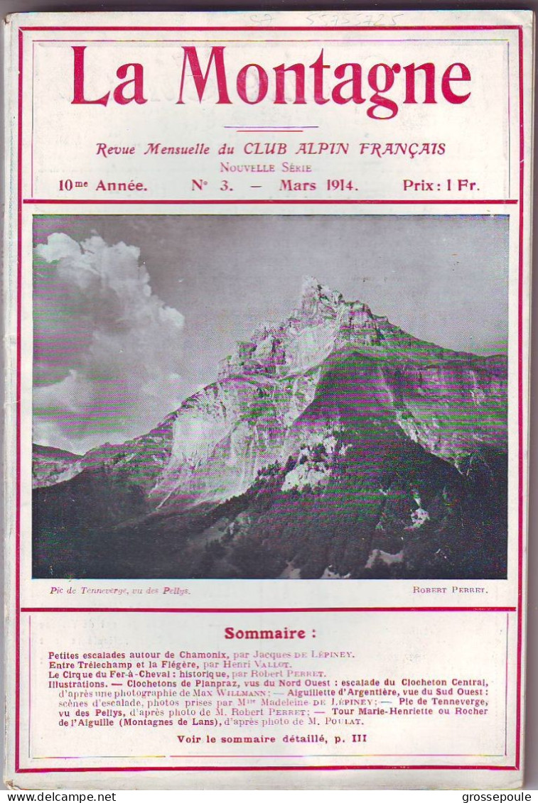 LA MONTAGNE N°3 De Mars 1914 Revue Mensuelle VOIR SOMMAIRE Dans La Description - 1900 - 1949