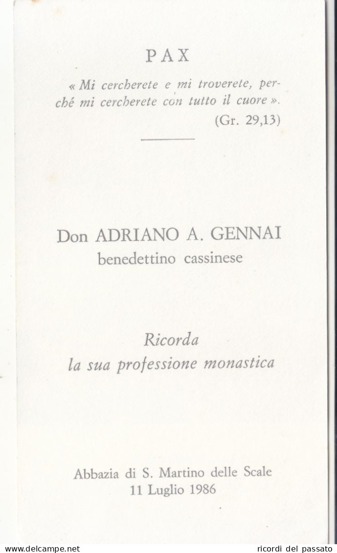 Santino Ricordo Don Adriano A.gennai, Benedettino Cassinese - Palermo 1986 - Andachtsbilder