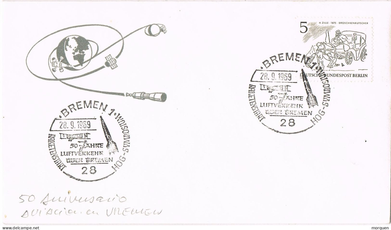 53971. Carta BREMEN (Alemania Berlin) 1969. Tema SPACE, Espacio, Comunicaciones - Briefe U. Dokumente