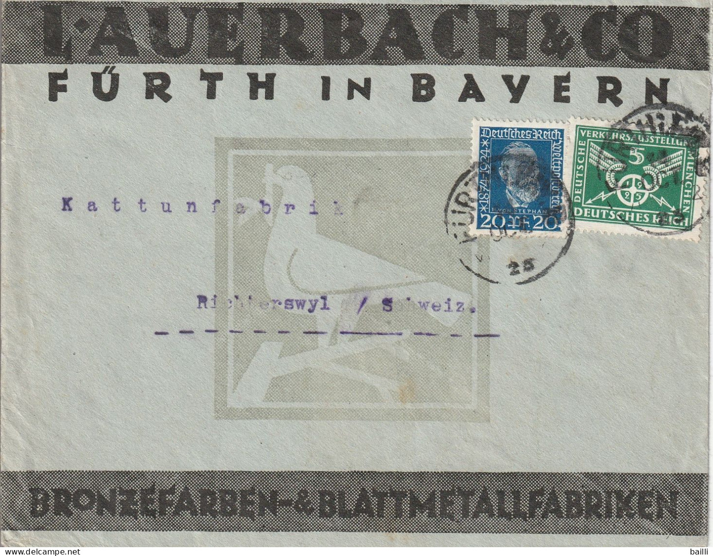 Allemagne Lettre Fürth Pour La Suisse 1925 - Lettres & Documents