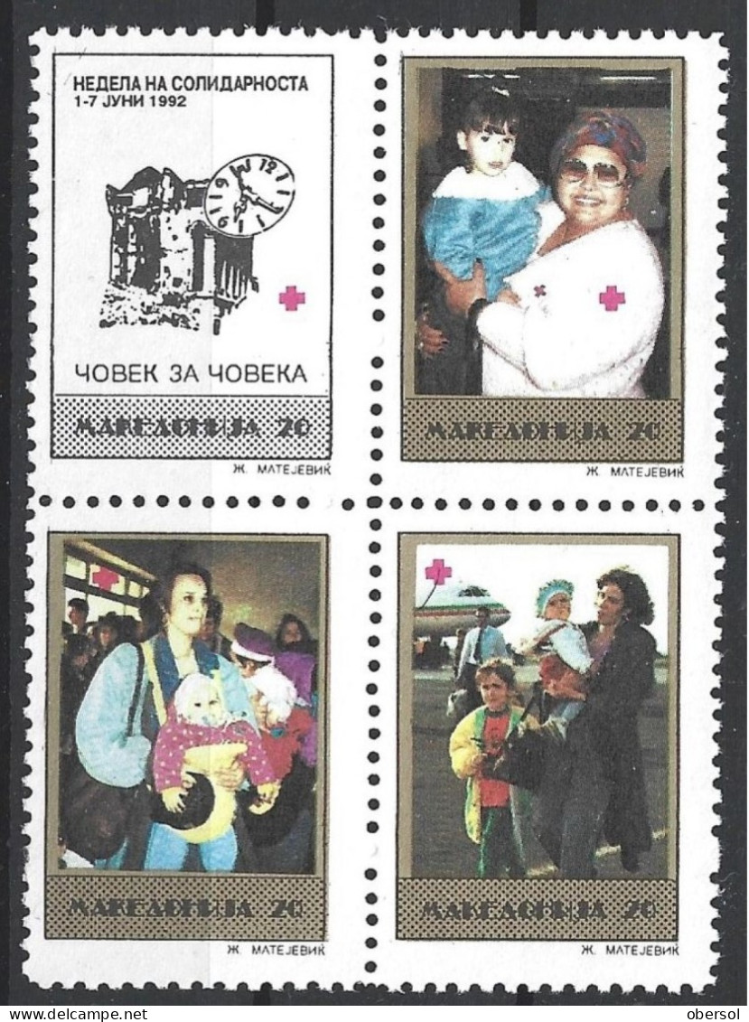 Macedonia 1992 Red Cross Solidarity Complete Block Of Four MNH (2) - Nordmazedonien
