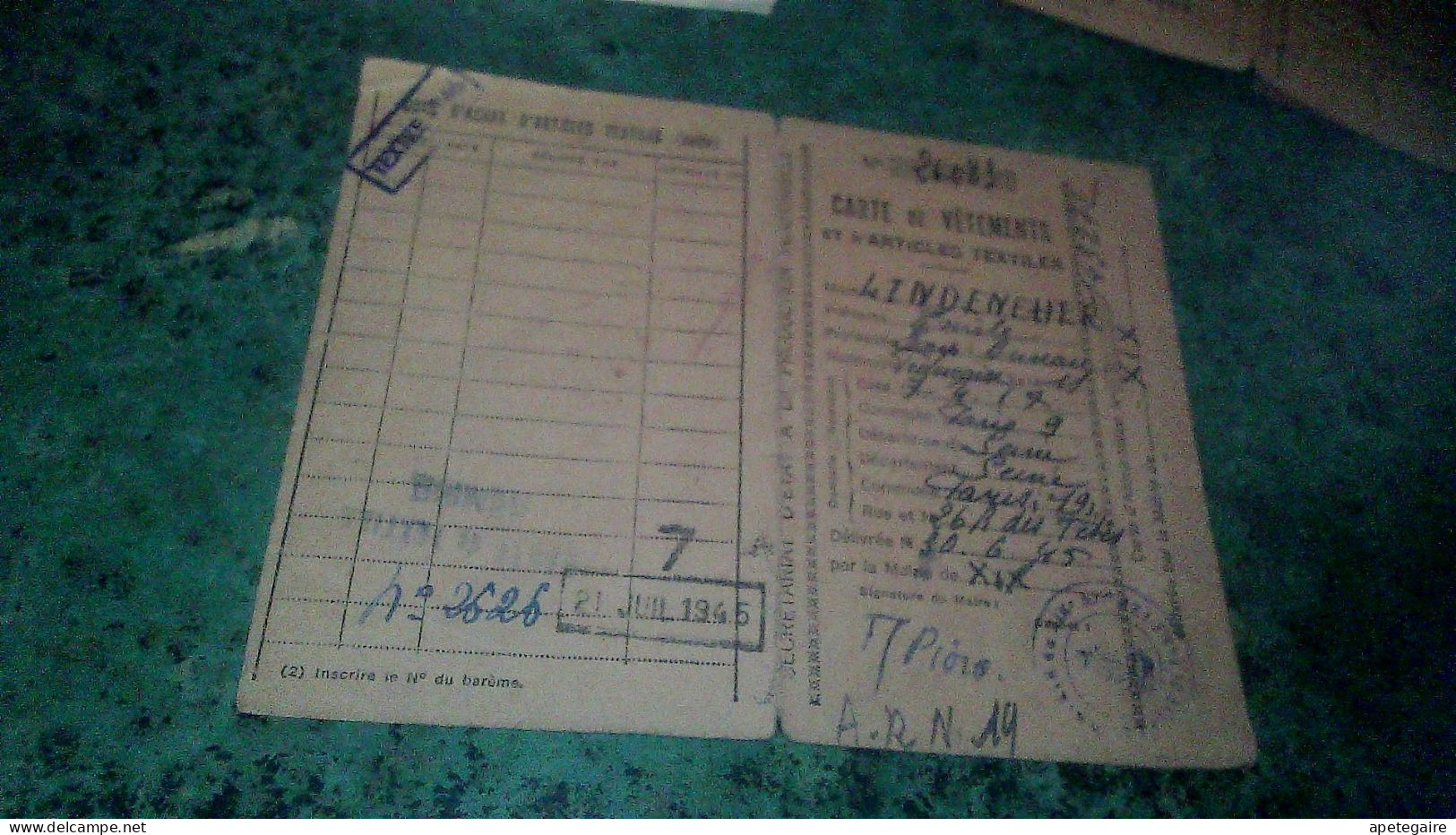 Ville De Paris Vieux Papier Carte De Rationnement Avec Tickets Pour Des Chaussures 1946 - Ohne Zuordnung