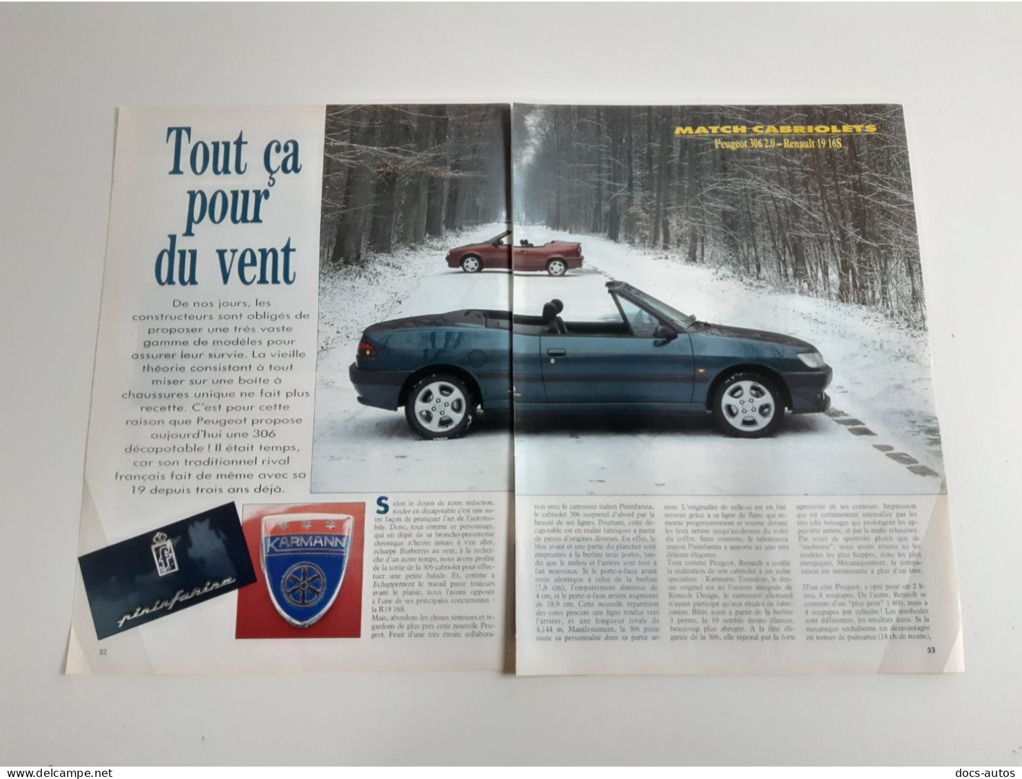 Coupure De Presse Automobile Peugeot 306 Cabriolet - Renault 19 Cabriolet - Auto's