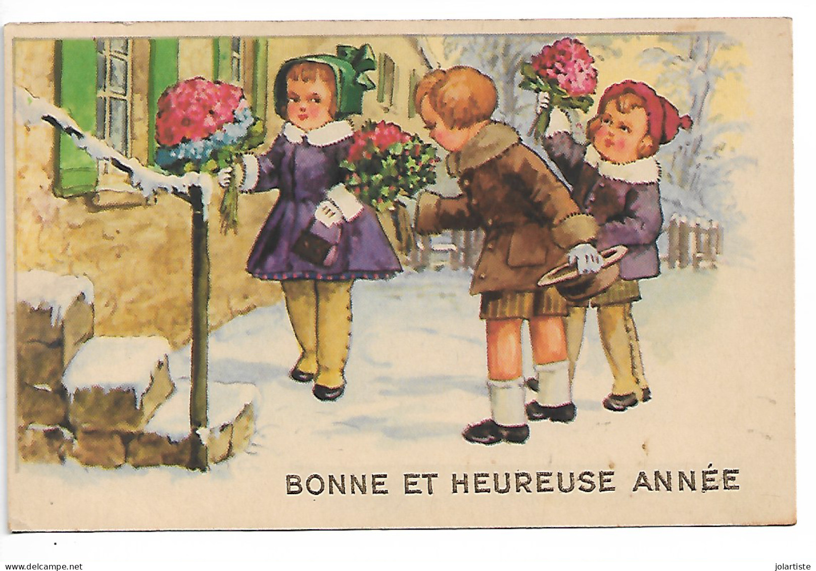 Cpa Bonne Et Heureuse Annee Enfants Avec Bouquet  S P  Ecrite 1946n0173 - 1900-1949