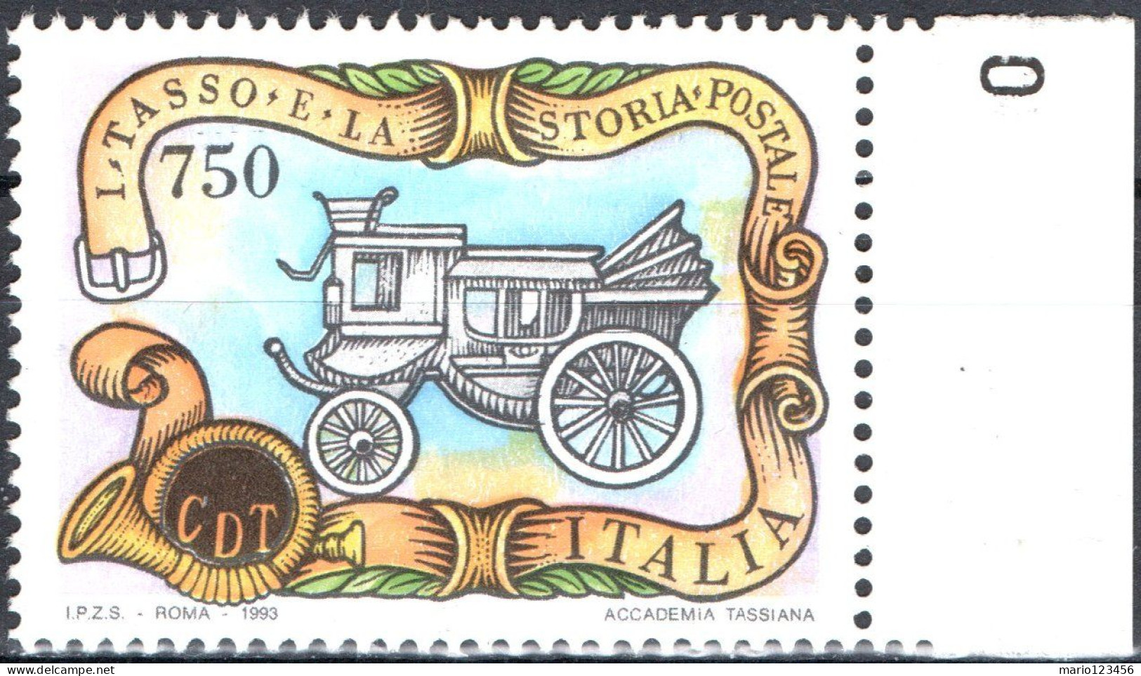 ITALIA, ITALY, I TASSO E STORIA POSTALE, 1993, USATI Scott:IT 1951, Yt:IT 2032 - 1991-00: Gebraucht