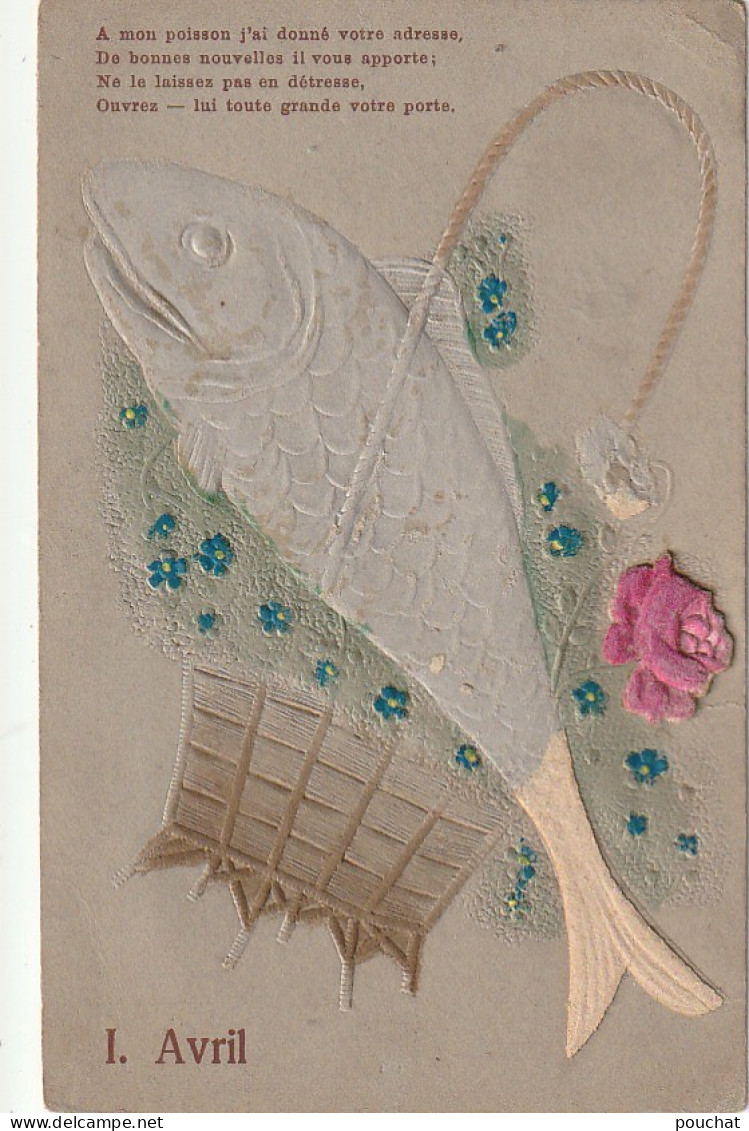 SO 4- CARTE GAUFREE AVEC POISSON ET PANIER DE FLEURS - ROSE EN RELIEF - 2 SCANS - 1er Avril - Poisson D'avril