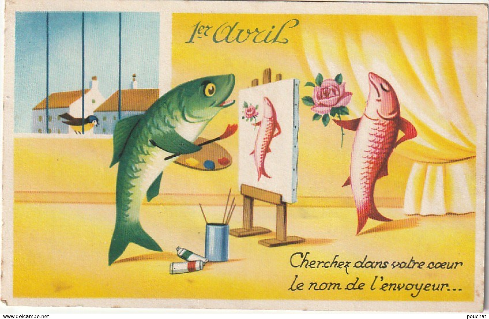 SO 4- " CHERCHEZ DANS VOTRE COEUR ..." -  POISSON PEINTRE  AVEC CHEVALET - 2 SCANS - 1er Avril - Poisson D'avril