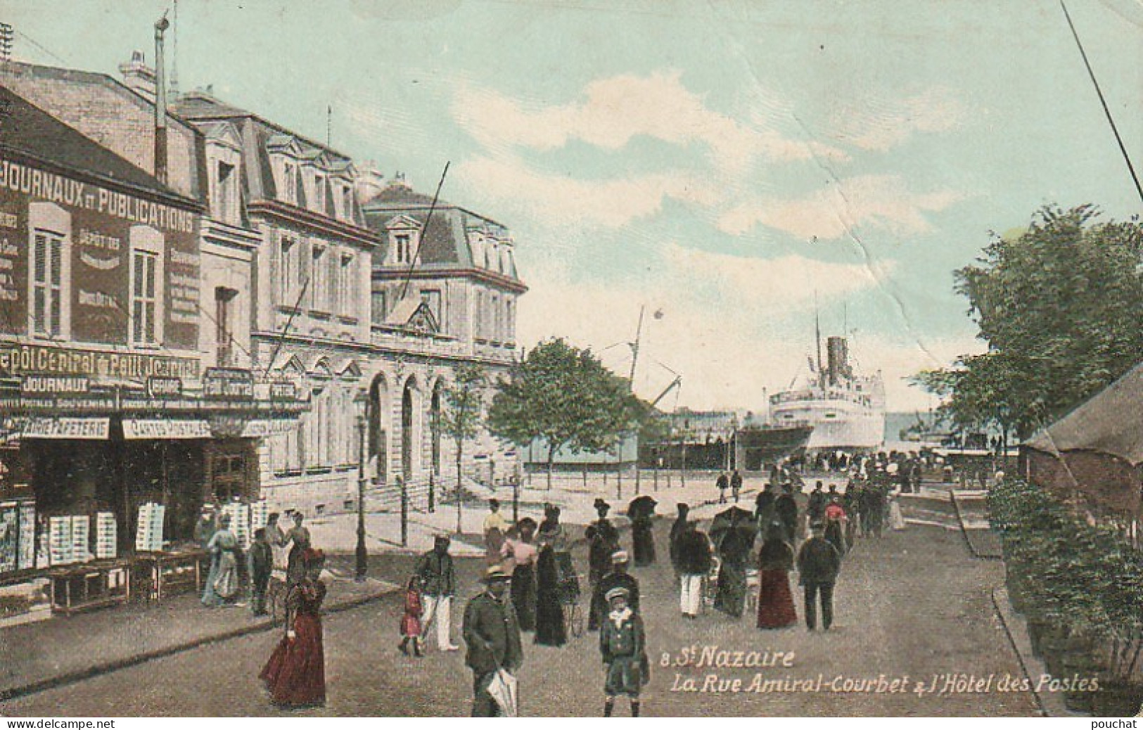 SO 5-(44) SAINT NAZAIRE - LA RUE AMIRAL COURBET - L' HOTEL DES POSTES - ANIMATION - CARTE COLORISEE - 2 SCANS - Saint Nazaire