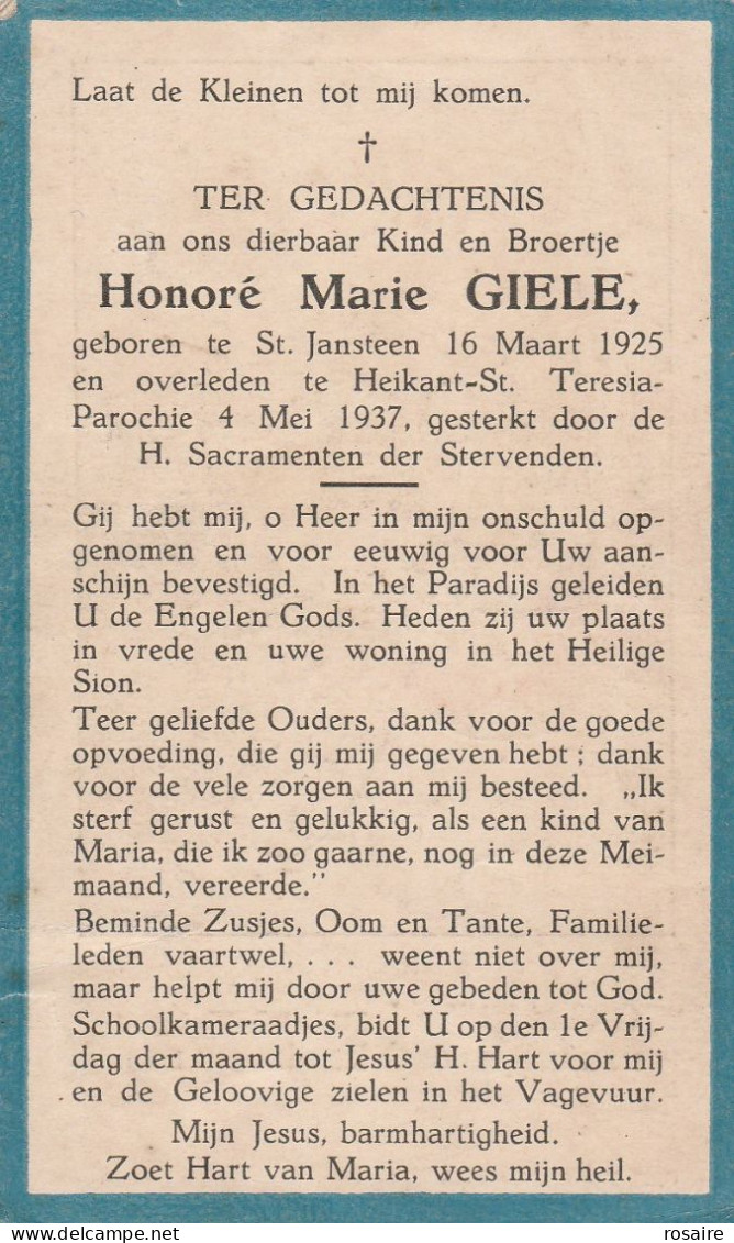 Prentje Giele-st.jansteen-heikant-st.teresiaparochie 1937 - Devotion Images