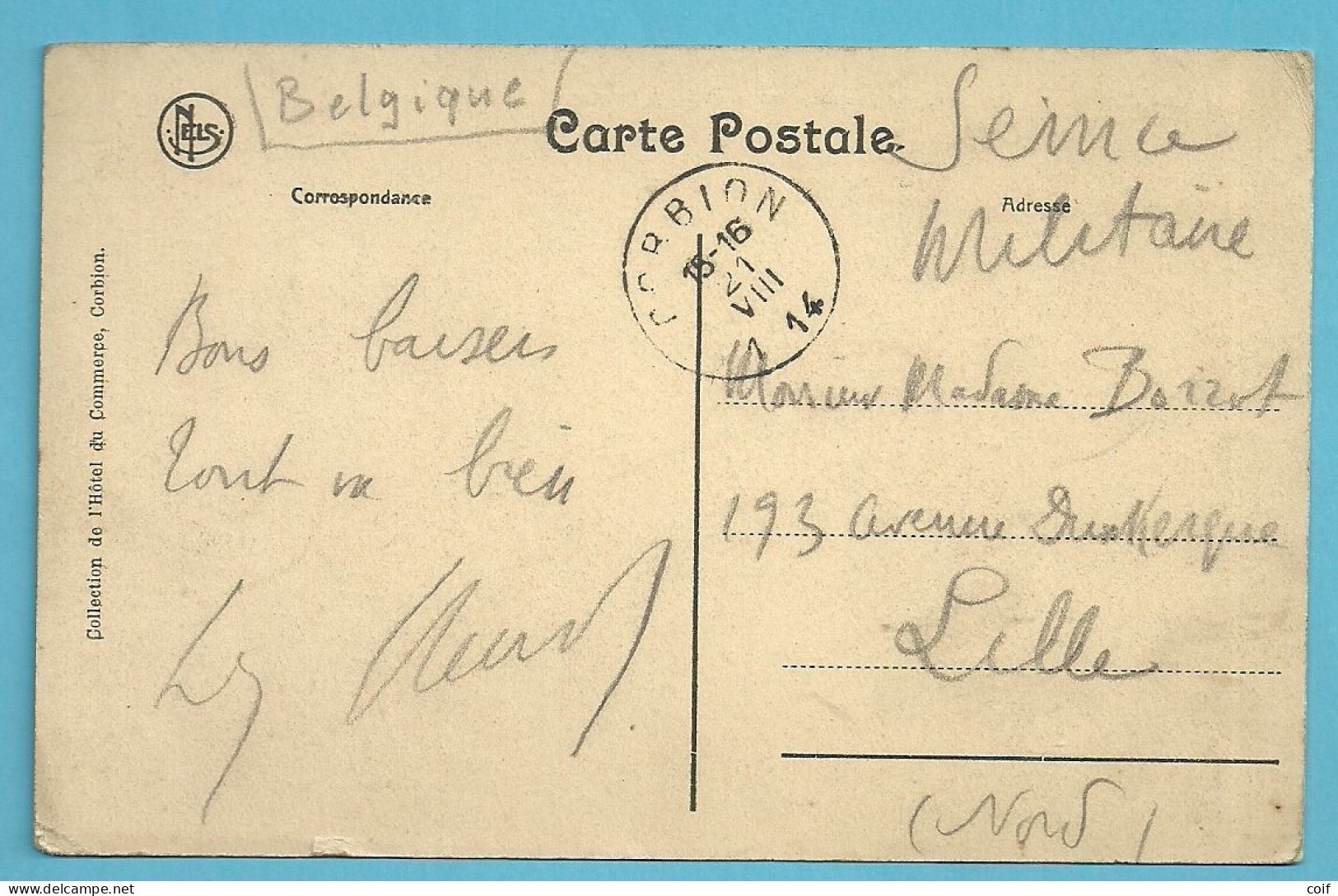 Kaart Stempel CORBION Op 21/08/1914 (Offensief W.O.I) - Zona No Ocupada