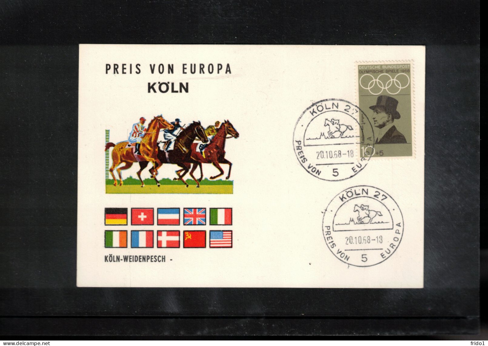 Germany 1968 Horse Races - Preis Von Europa Koeln Interesting Postcard - Paardensport