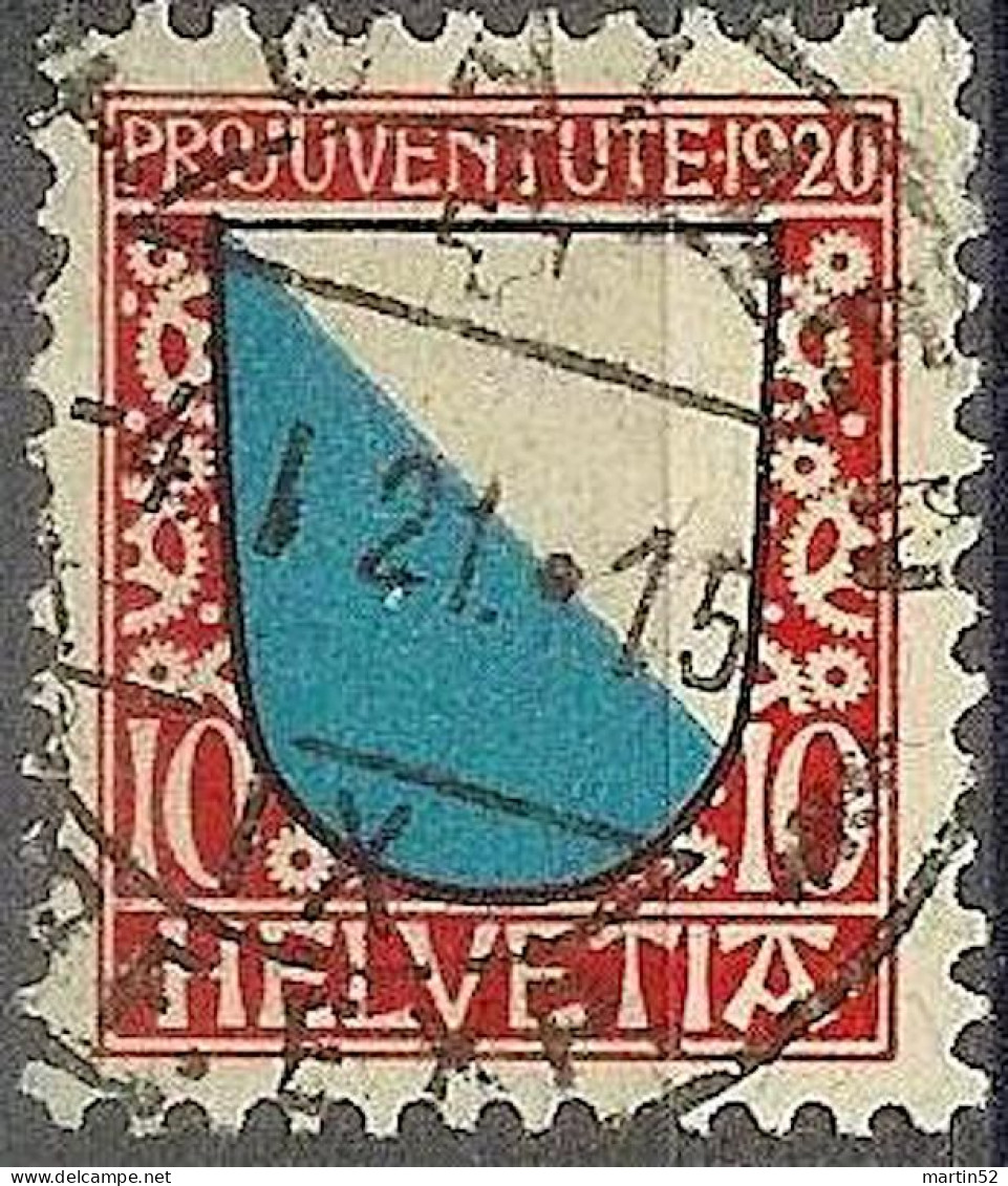 Schweiz Suisse Pro Juventute 1920: Kantonwappen Zürich Zu WI 16 Mi 154 Yv 177 Mit Voll-⊙ ST.GALLEN 4.I.21 (Zu CHF 25.00) - Oblitérés