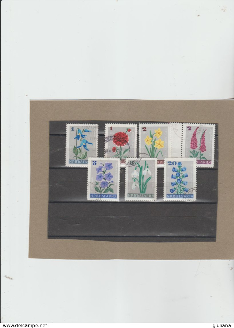 Bulgaria 1967 - YT) 1475/82  Used  "Fiori Diversi Su Fondo Grigio"" - 7 Valori Della Serie - Usati