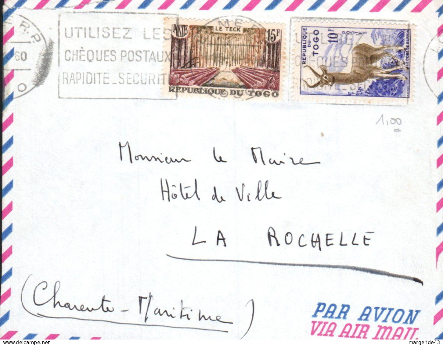 TOGO AFFRANCHISSEMENT COMPOSE SUR LETTRE RECOMMANDEE DE LOME POUR LA FRANCE 1964 - Cartas & Documentos