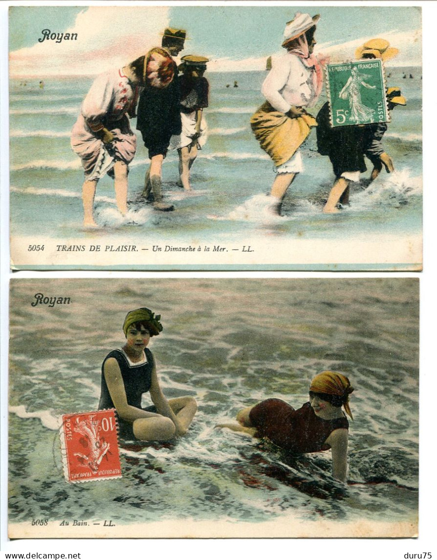 LOT 2 CPA Couleur Ecrites * ROYAN Trains De Plaisir Un Dimanche à La Mer & Au Bain ( Femmes Baigneuses ) - Royan