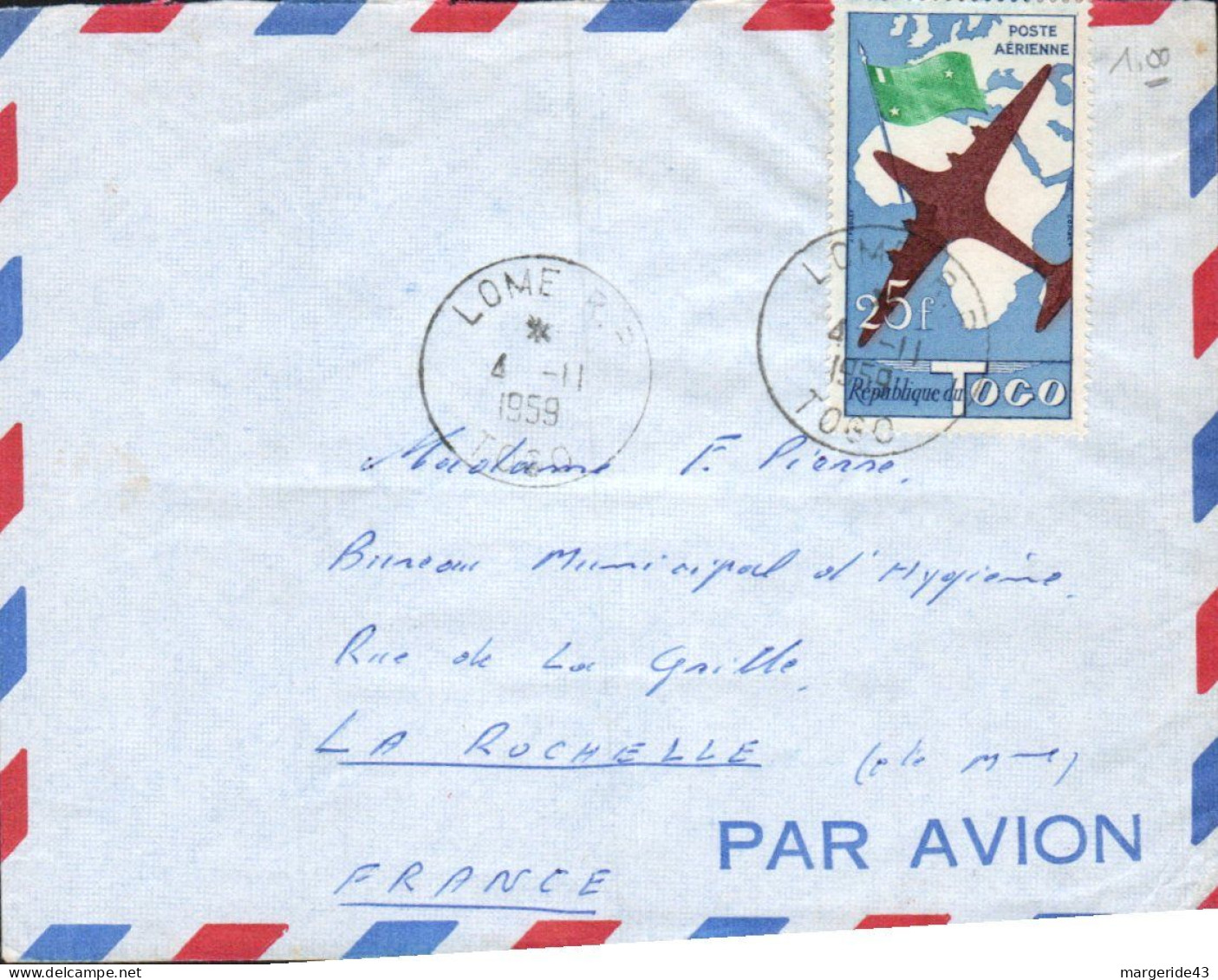 TOGO SEUL SUR LETTRE POUR LA FRANCE 1959 - Briefe U. Dokumente