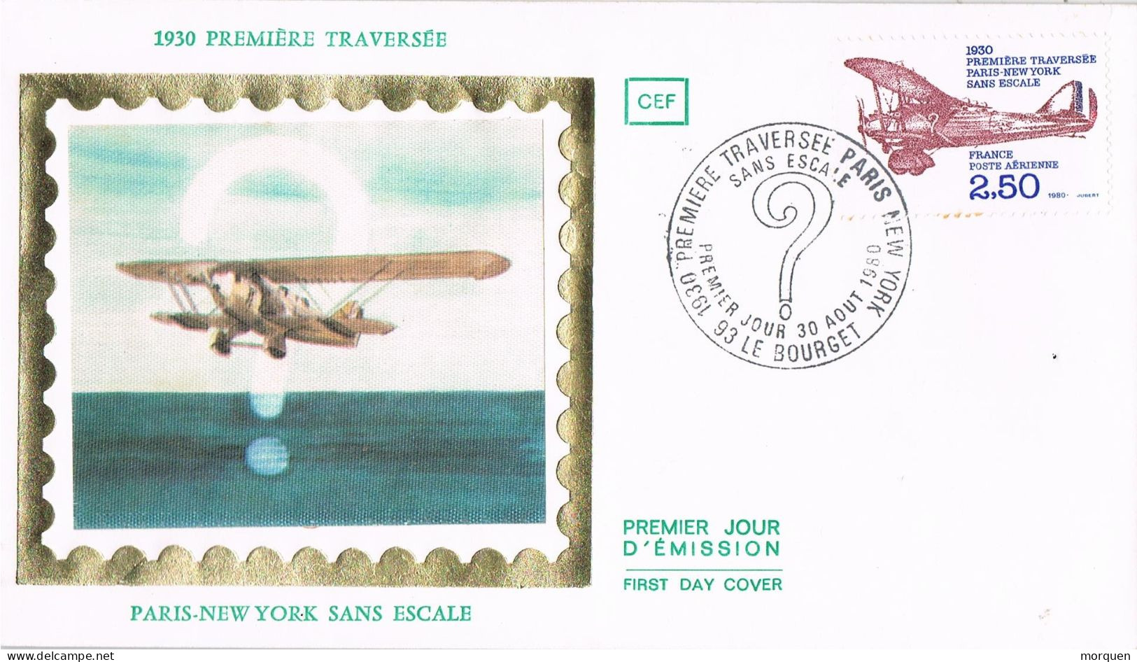 53975. Carta F.D.C. LE BOURGET (France) 1980- AVIATION, Traversee Paris- New York - 1980-1989