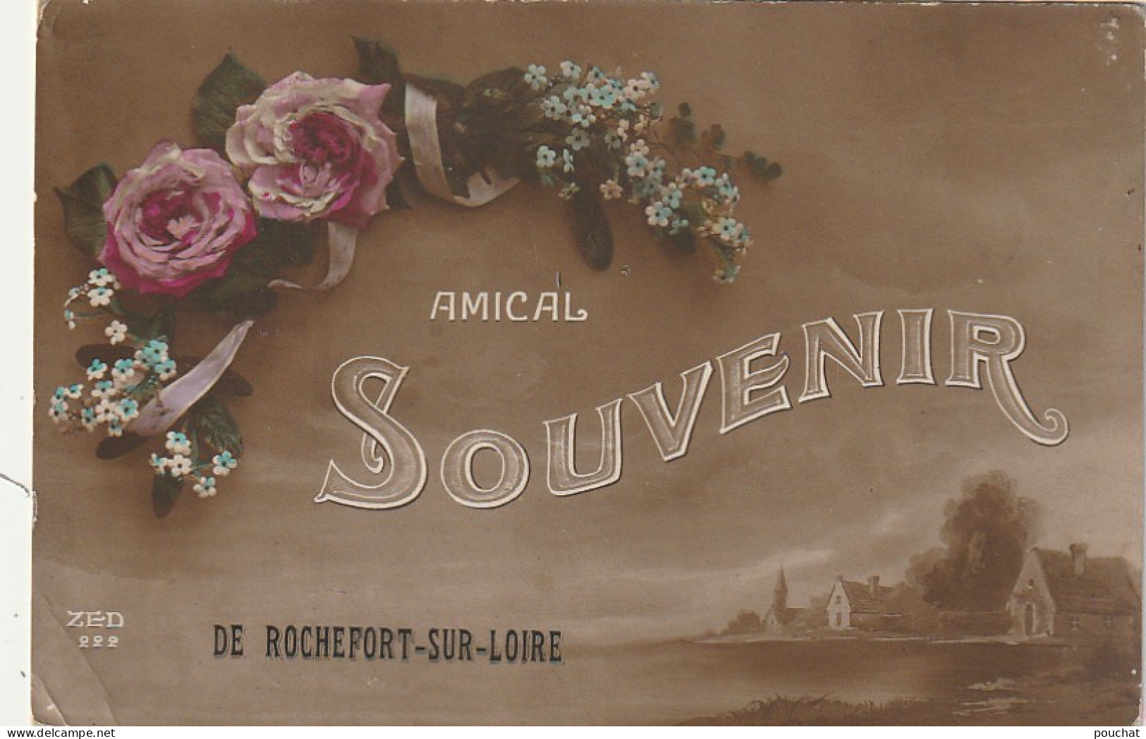 SO 12-(49) AMICAL SOUVENIR DE ROCHEFORT SUR LOIRE - CARTE FANTAISIE FLEURS ET PAYSAGE - 2 SCANS - Other & Unclassified