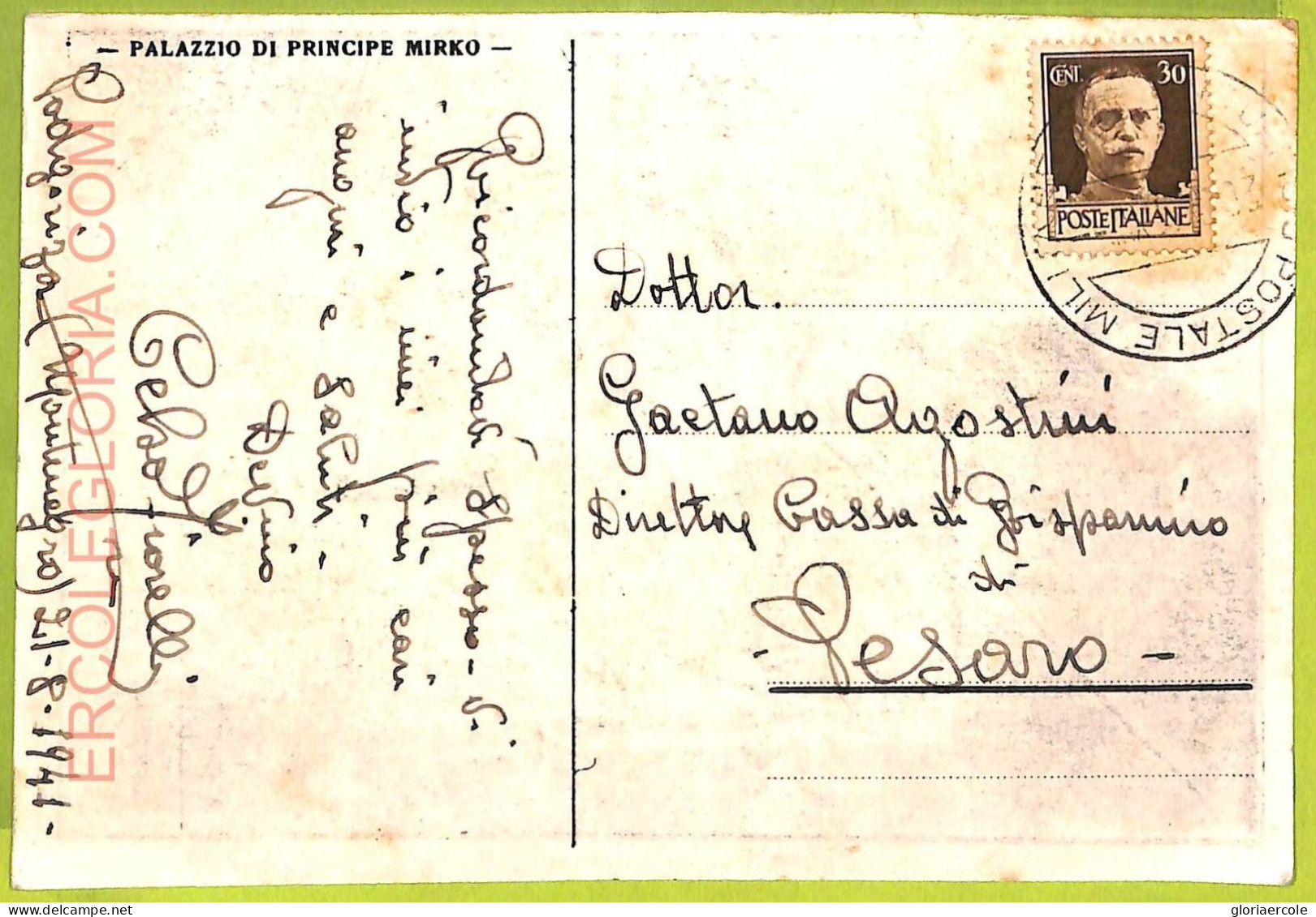 Ae9745 -  MONTENEGRO - VINTAGE POSTCARD - Pallazio Di Principe Mirko - 1941 - Montenegro