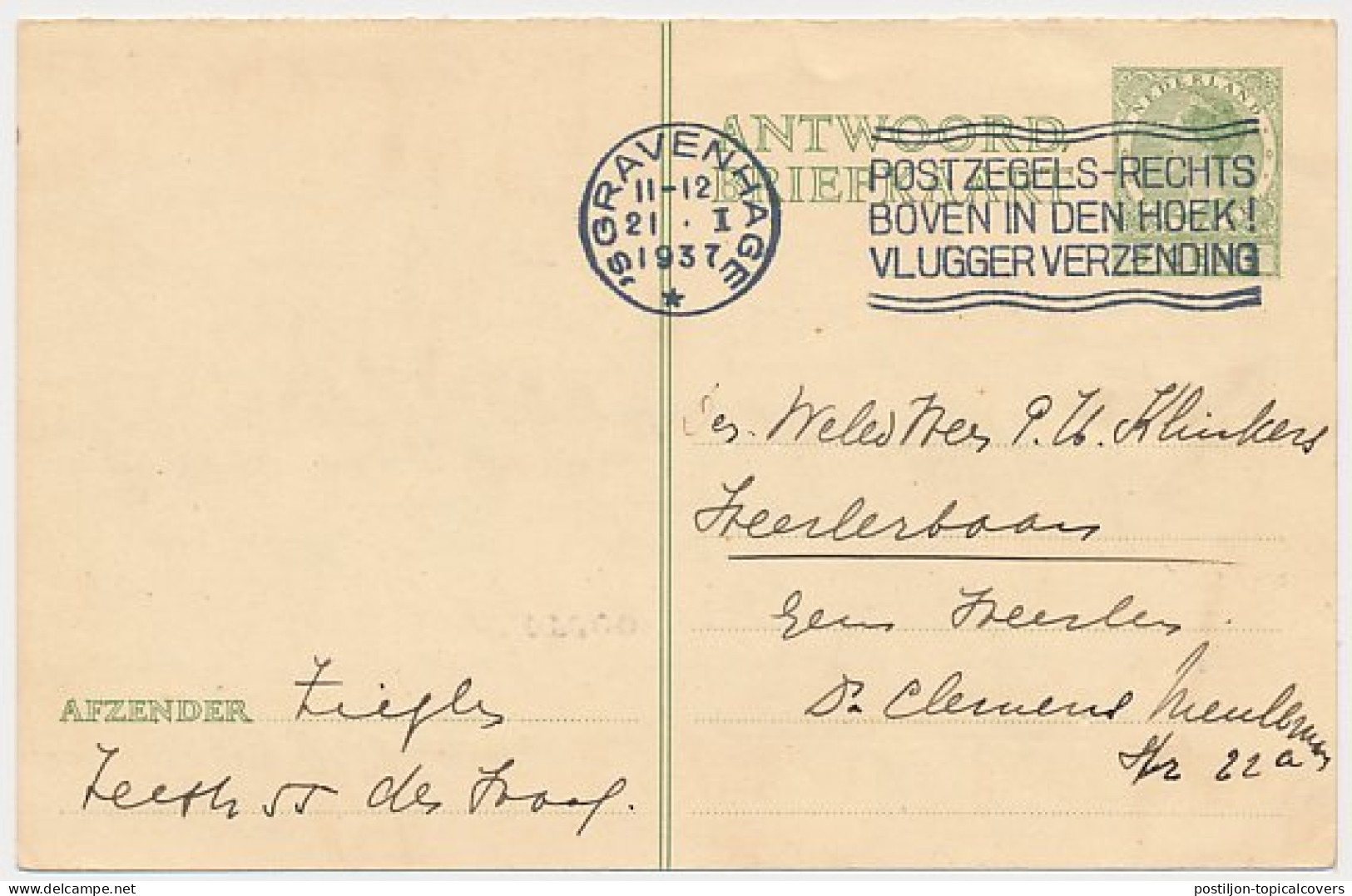 Briefkaart G. 230 A-krt. S Gravenhage - Heerlerbaan 1937 - Ganzsachen