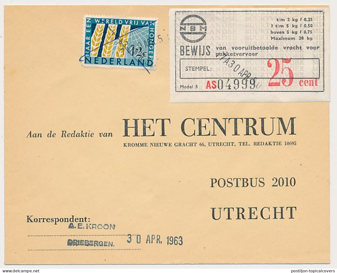 Driebergen - Utrecht 1963 - NBM Vrachtbewijs 25 Cent - Unclassified