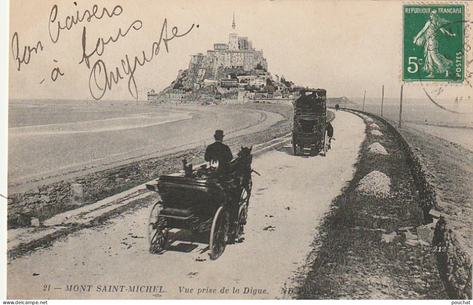 SO 13-(50) MONT SAINT MICHEL - VUE PRISE DE LA DIGUE - CALECHE , VOITURE HIPPOMOBILE - 2 SCANS - Le Mont Saint Michel