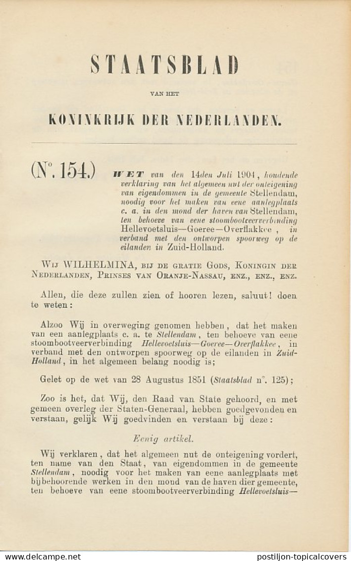 Staatsblad 1904 : Spoorlijn / Stoombootveer Hellevoetsluis - Documenti Storici