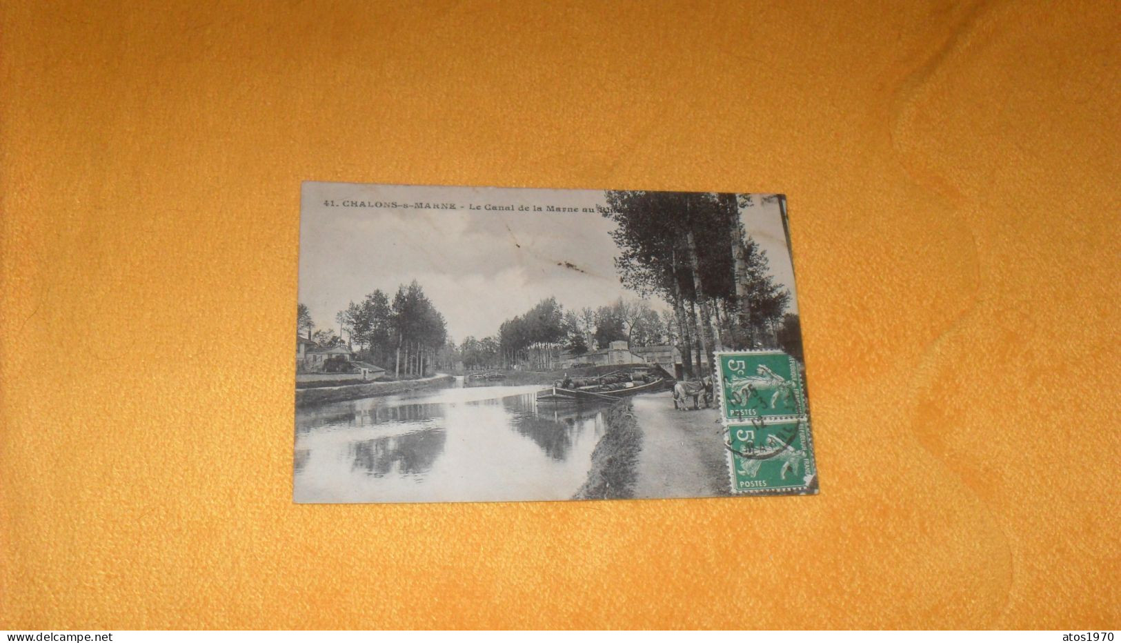 CARTE POSTALE ANCIENNE CIRCULEE DE 1912../ CHALONS SUR MARNE.- LE CANAL DE LA MARNE AU RHIN...CACHET + TIMBRES - Châlons-sur-Marne