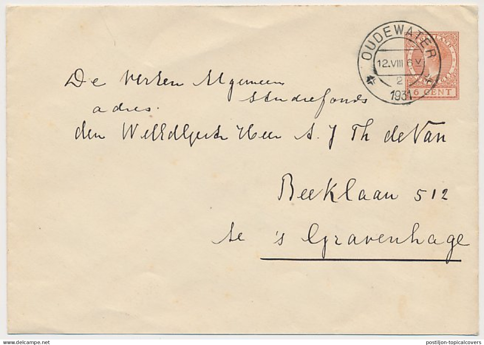 Envelop G. 23 A Oudewater - S Gravenhage 1931 - Ganzsachen