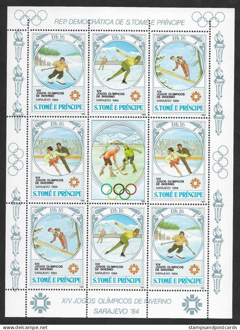 Sao Tome Et Principe Feuillet 1983 Jeux Olympiques Sarajevo 1984 ** St Thomas & Prince Sheetlet Olympic Games ** - Sao Tome And Principe
