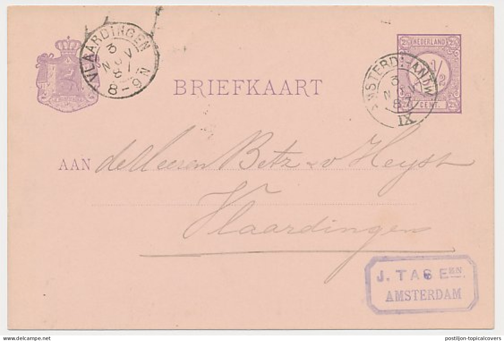 Trein Kleinrondstempel Amsterdam - Antwerpen IX 1887 - Briefe U. Dokumente