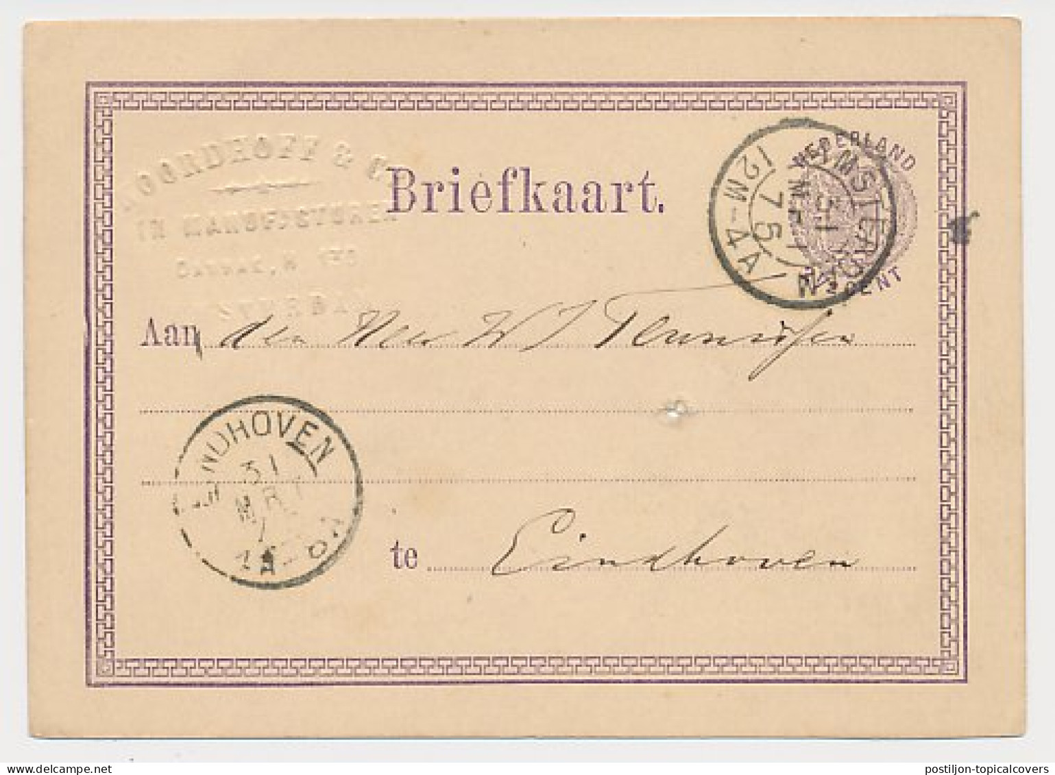 Briefkaart G. 7 Firma Blinddruk Amsterdam 1875 - Ganzsachen
