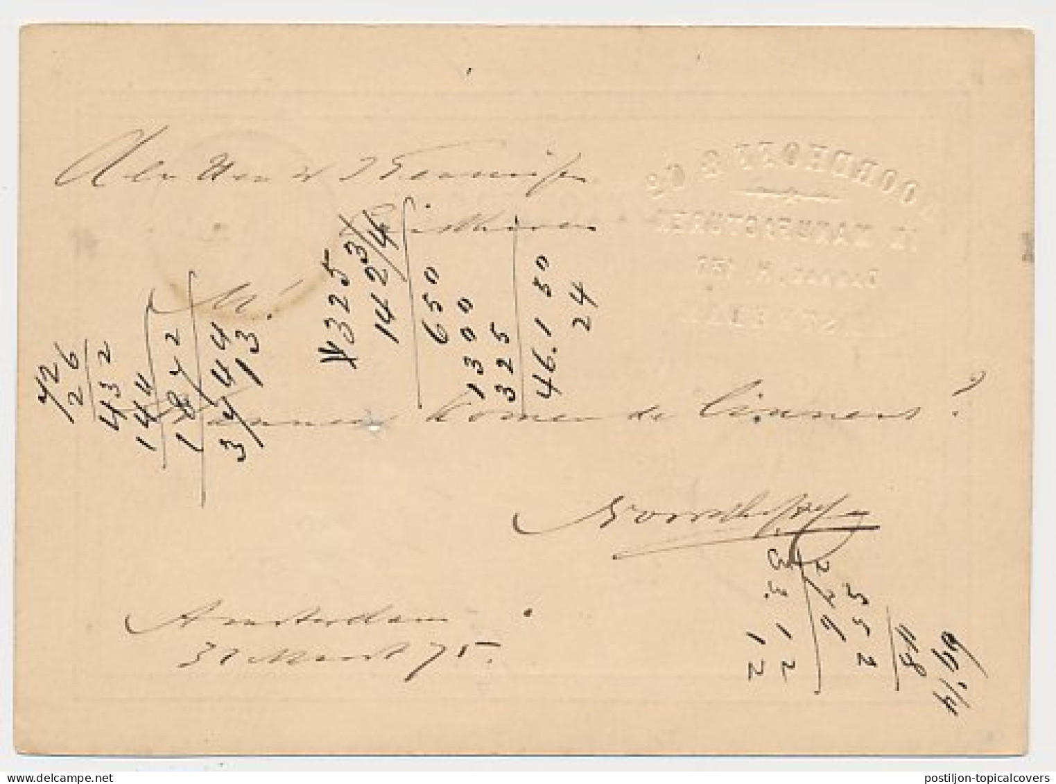 Briefkaart G. 7 Firma Blinddruk Amsterdam 1875 - Ganzsachen