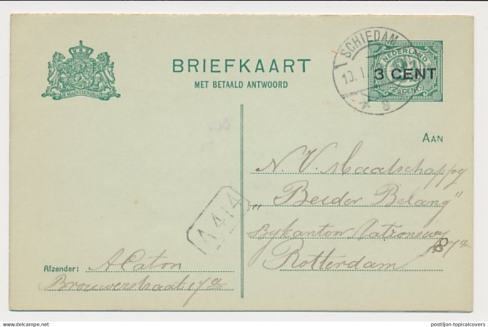 Briefkaart G. 97 I Schiedam - Rotterdam 1918 - Ganzsachen