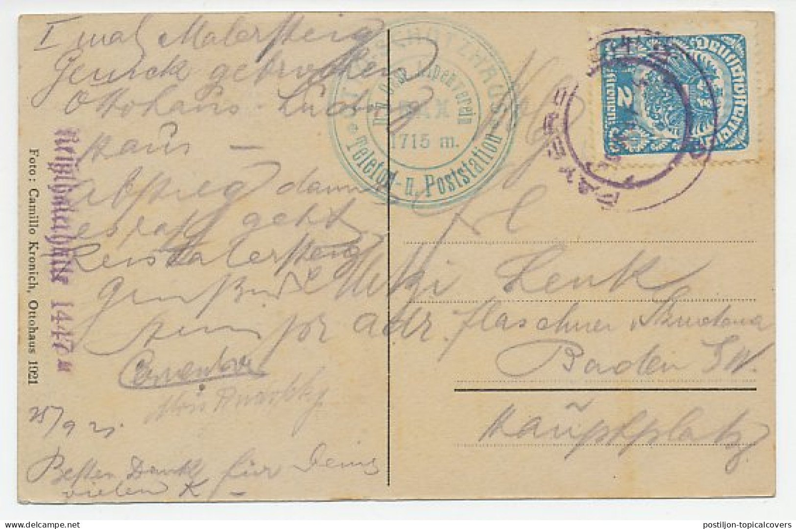 Postcard / Cachet German Austria 1921 Mountaineering - Poststation Otto Schutzhaus - Sonstige & Ohne Zuordnung
