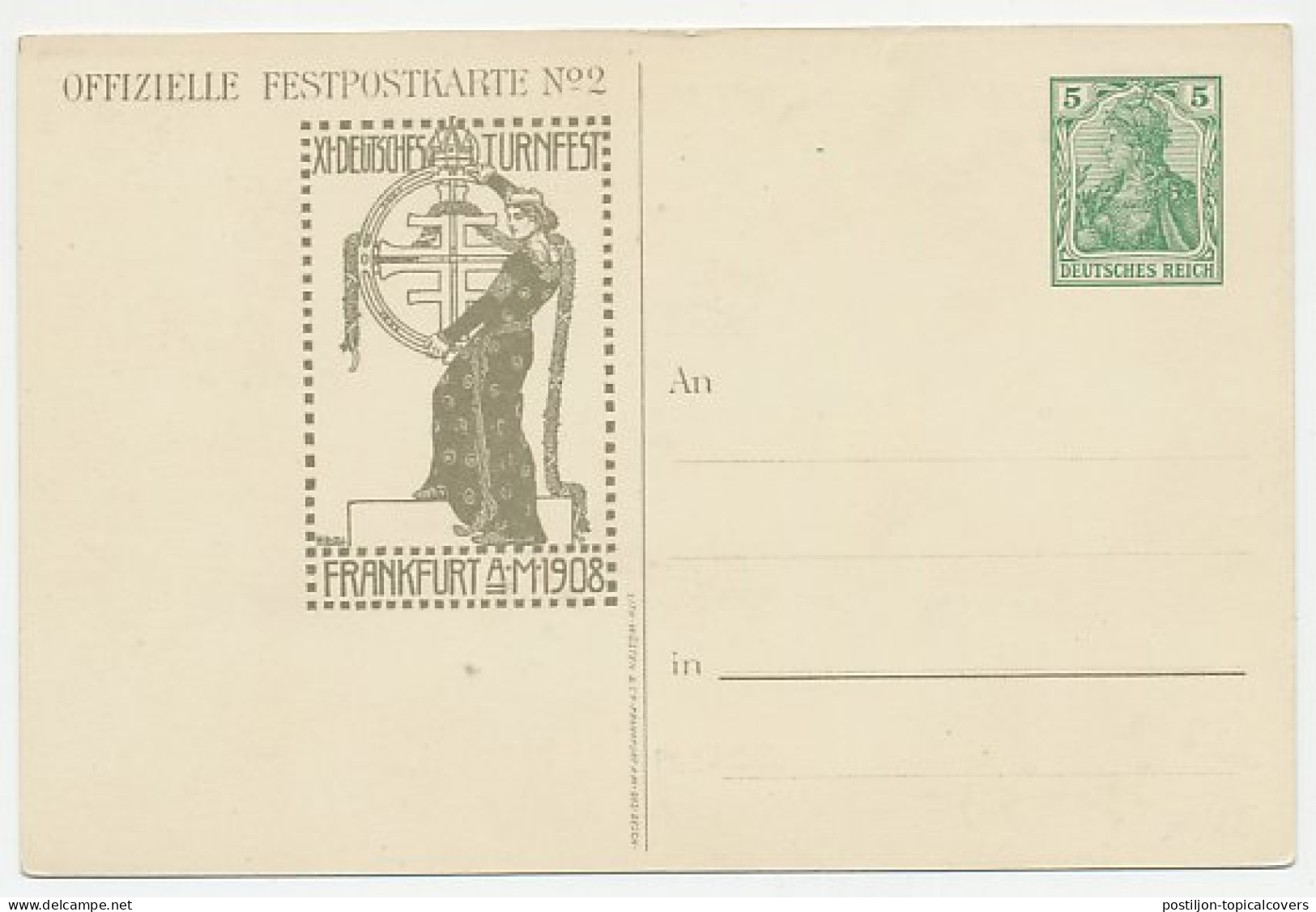 Postal Stationery Germany 1908 Gymnastics Festival Frankfurt Am Main - Autres & Non Classés