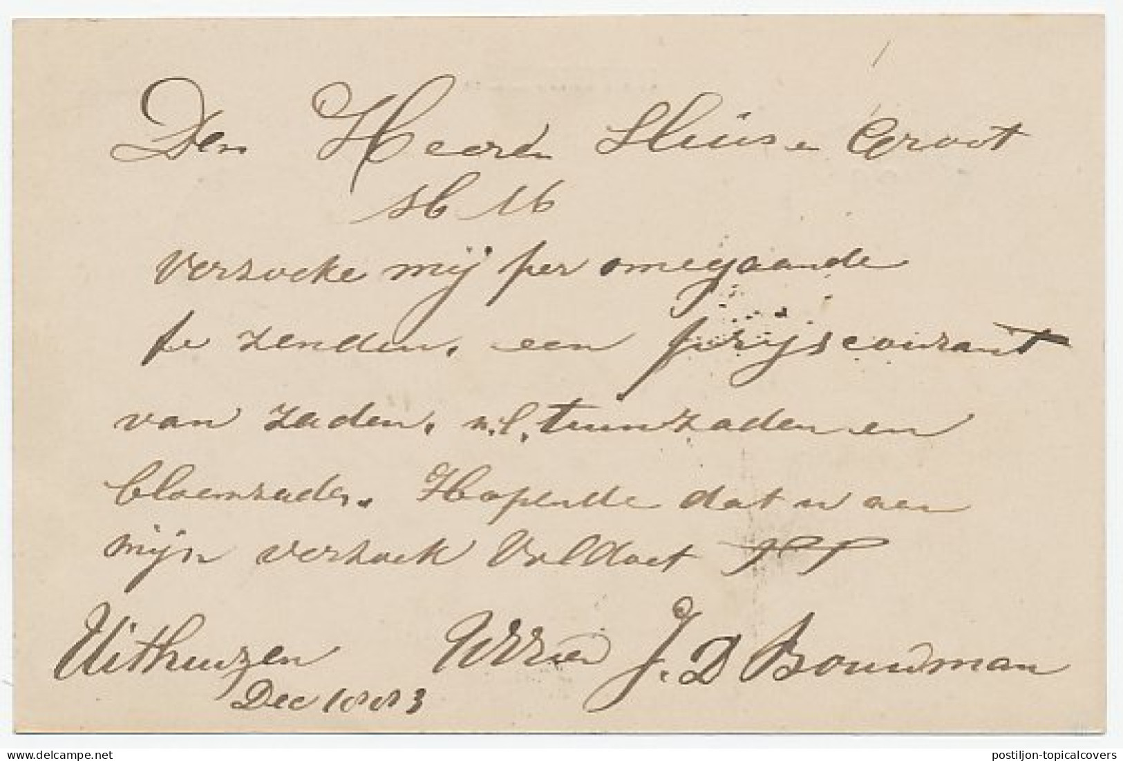 Naamstempel Uithuizen 1883 - Brieven En Documenten