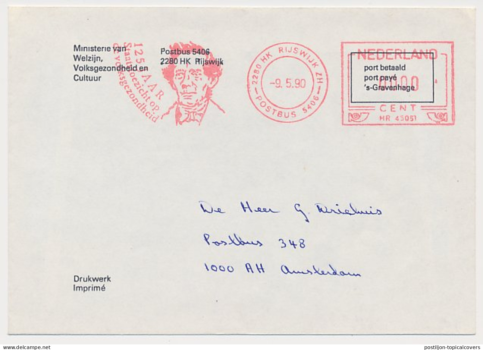 Meter Cover Netherlands 1990 125 Years State Supervision Of Public Health - Thorbecke  - Non Classificati