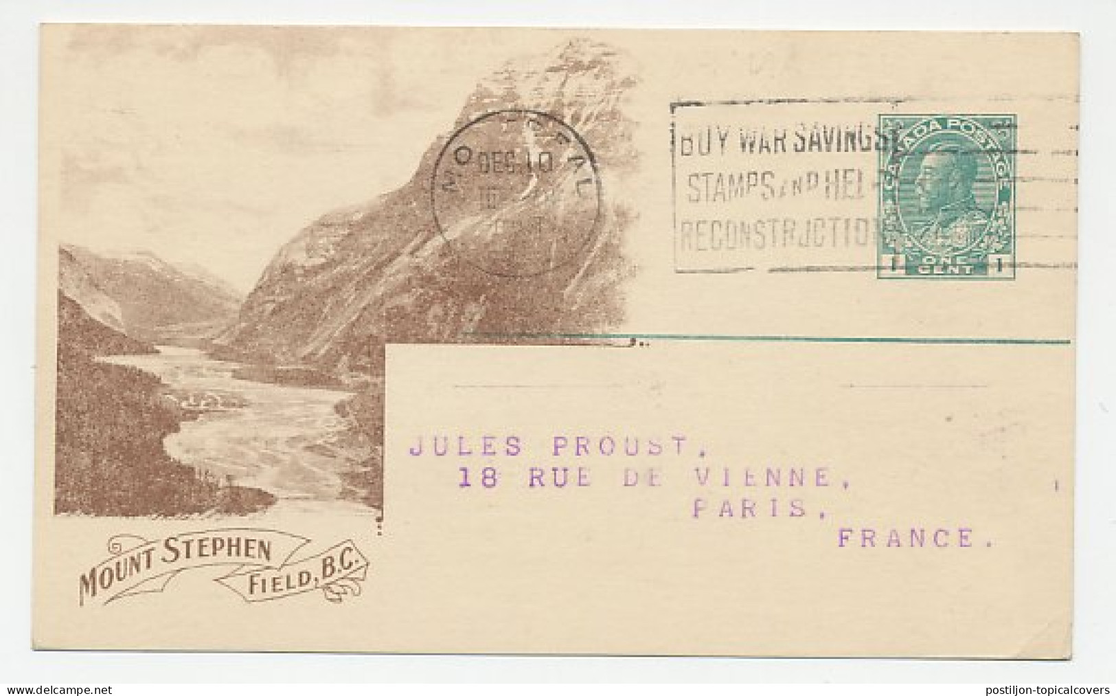 Postal Stationery Canada 1919 Mount Stephen - Pacific Railway Company - Statement Of Income - Sonstige & Ohne Zuordnung