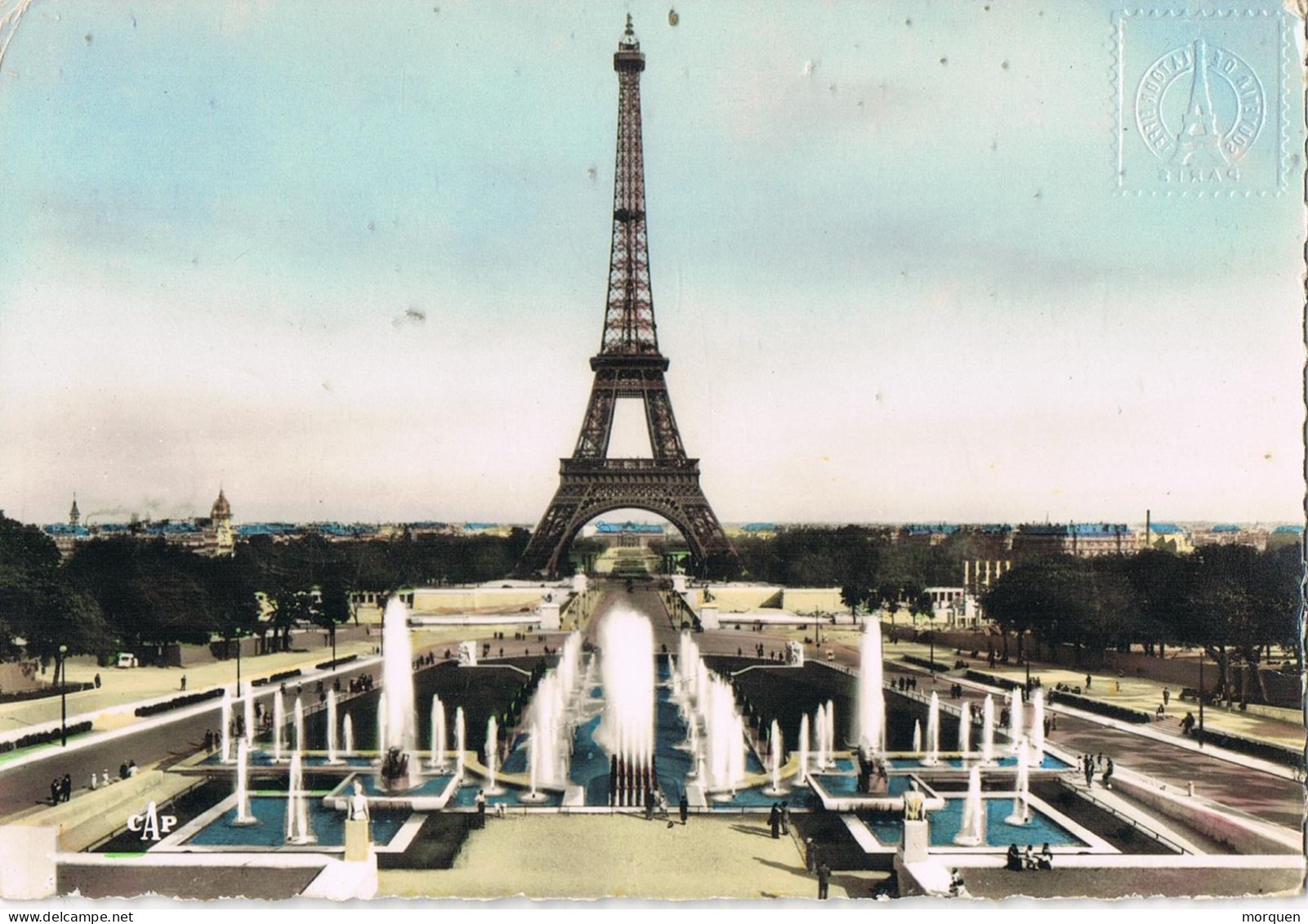 53976. Postal PARIS (France) 1956. Franqueo Mecanico. TOUR EIFFEL, Taxe, Tasada A Barcelona - Covers & Documents