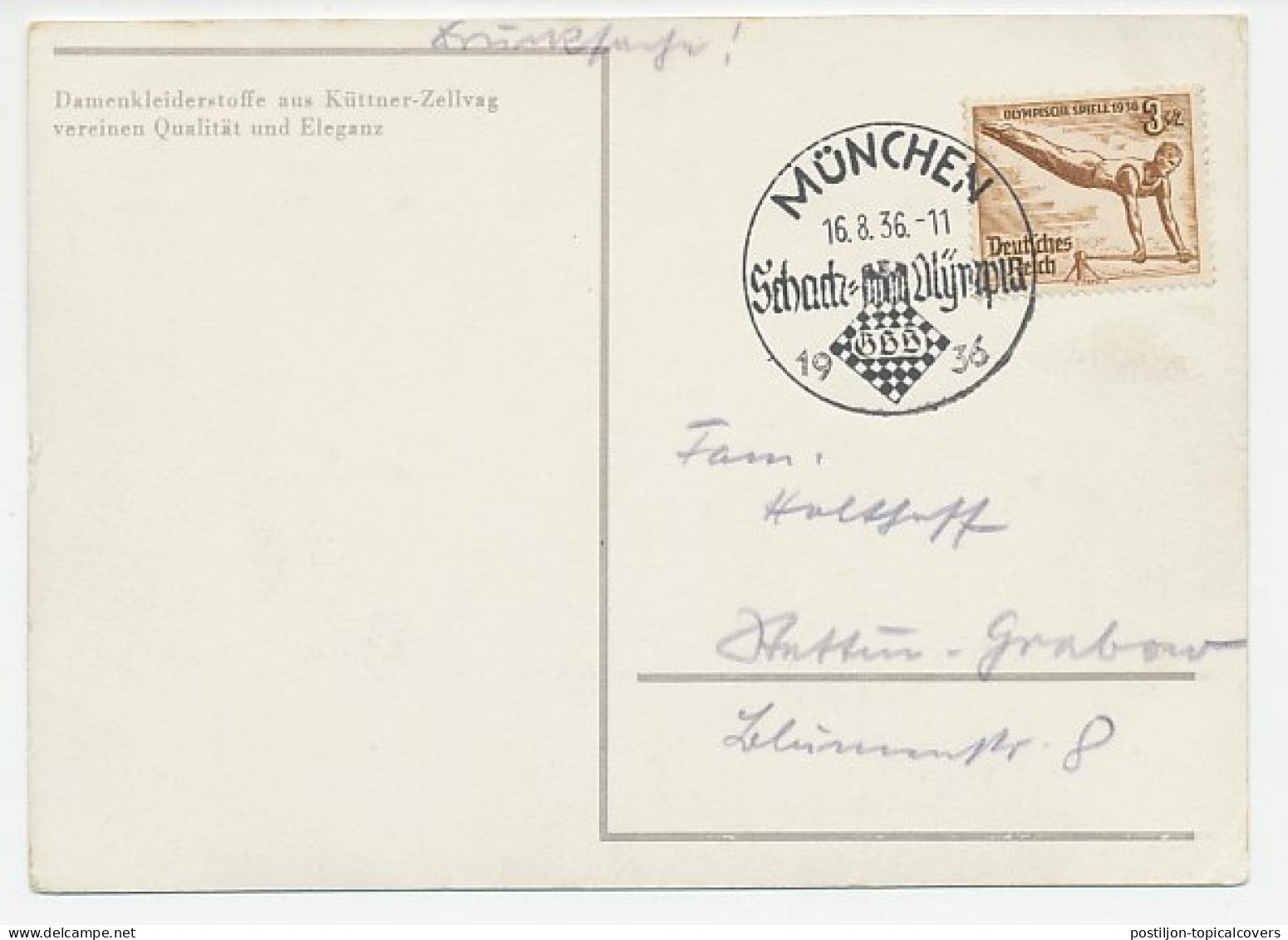 Postcard / Postmark Deutsches Reich / Germany 1936 Chess Olympiad Munchen - Zonder Classificatie