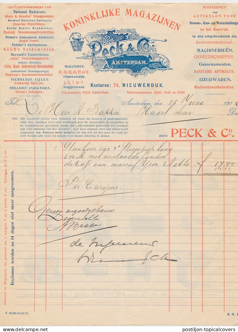 Nota Amsterdam 1912 - Peck & Co. Metaalwaren - Ramen Etc. - Netherlands