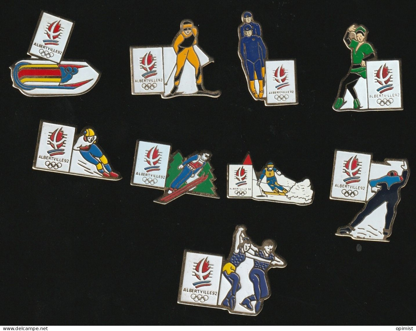 77703-lot De 9 Pin's.Jeux Olympiques Albertville.ski.sport D Hiver. - Jeux Olympiques