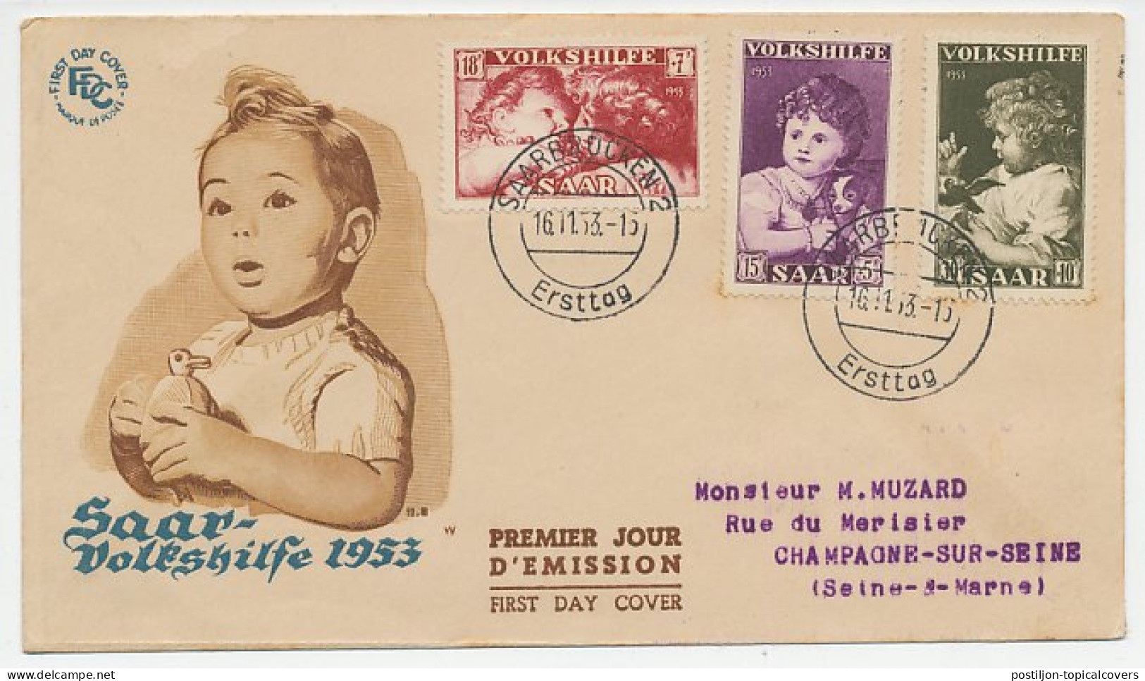 Cover / Postmark Germany / Saar 1953 National Aid - Children - Rubens - Titian - Other & Unclassified