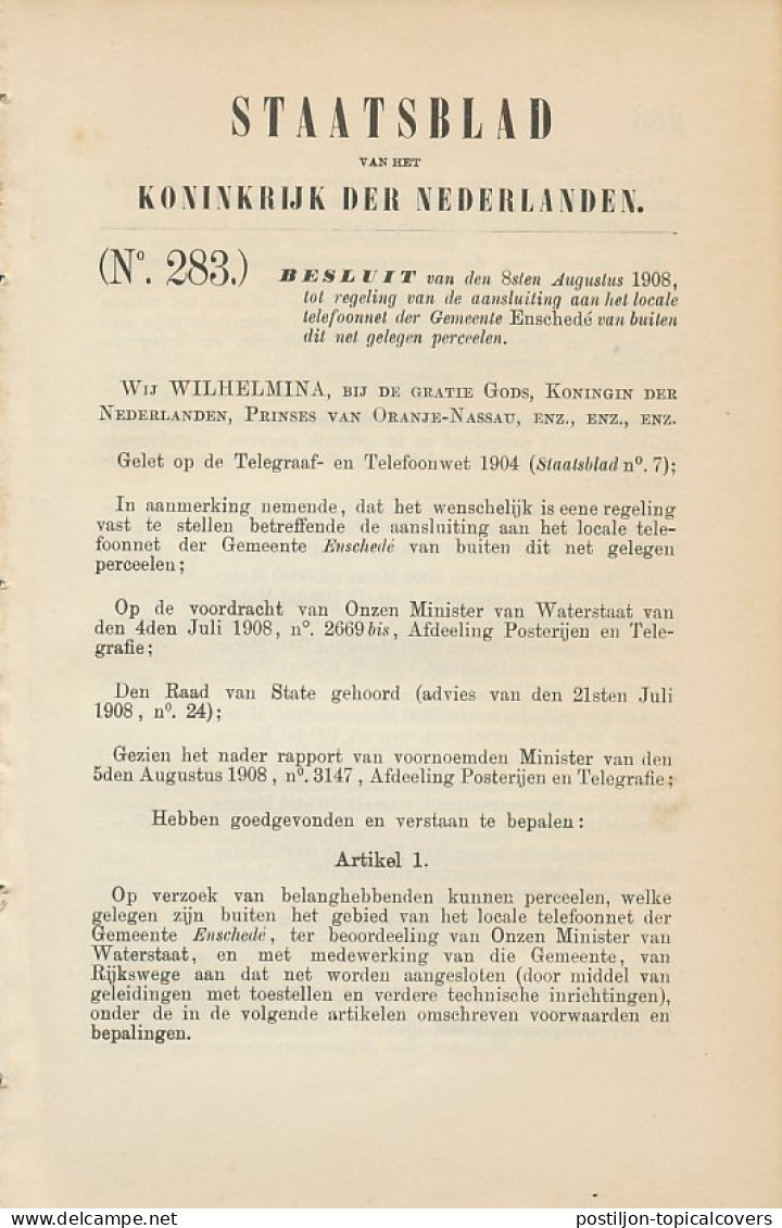 Staatsblad 1908 : Rijkstelefoonnet Enschede - Historische Dokumente