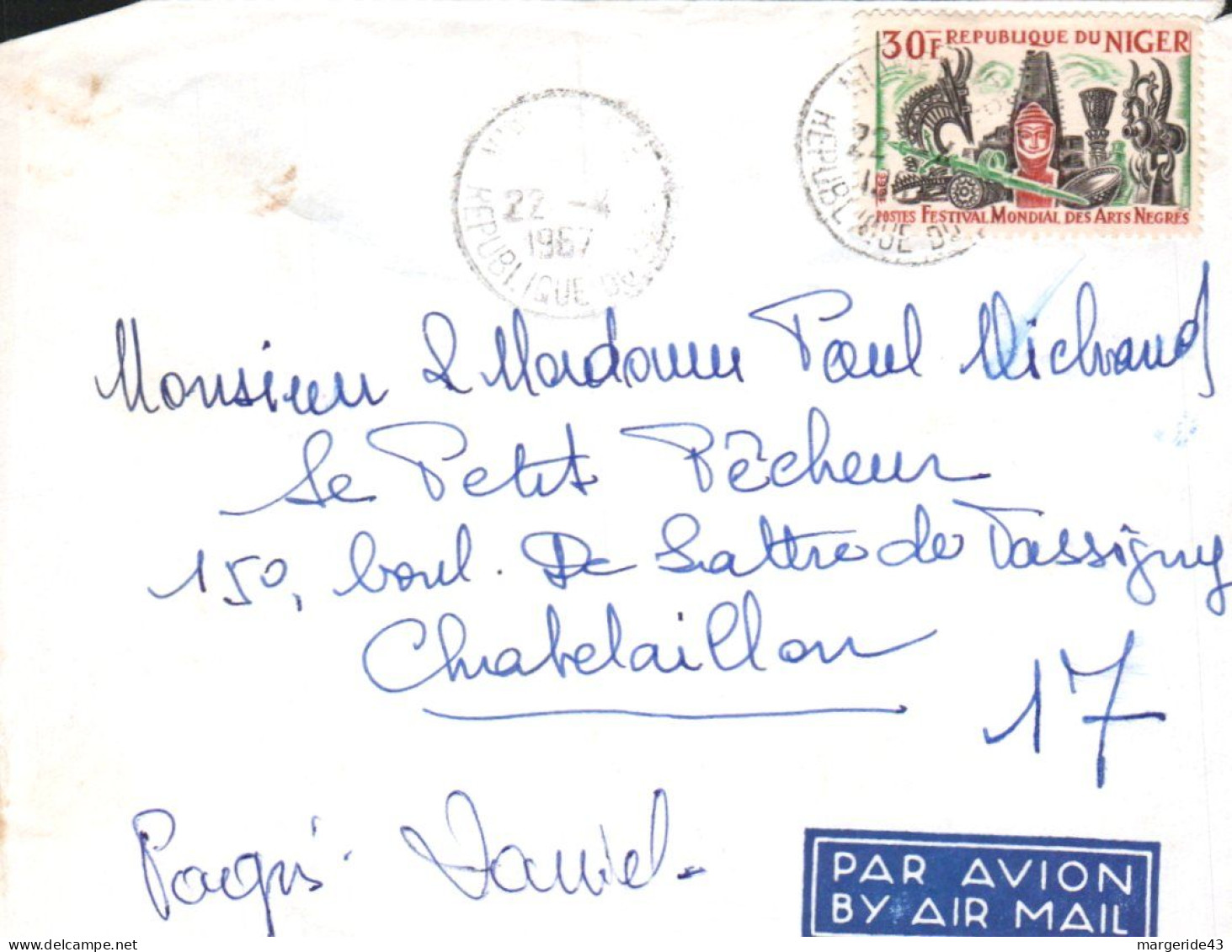 NIGER SUR LETTRE POUR LA FRANCE 1981 - Niger (1960-...)