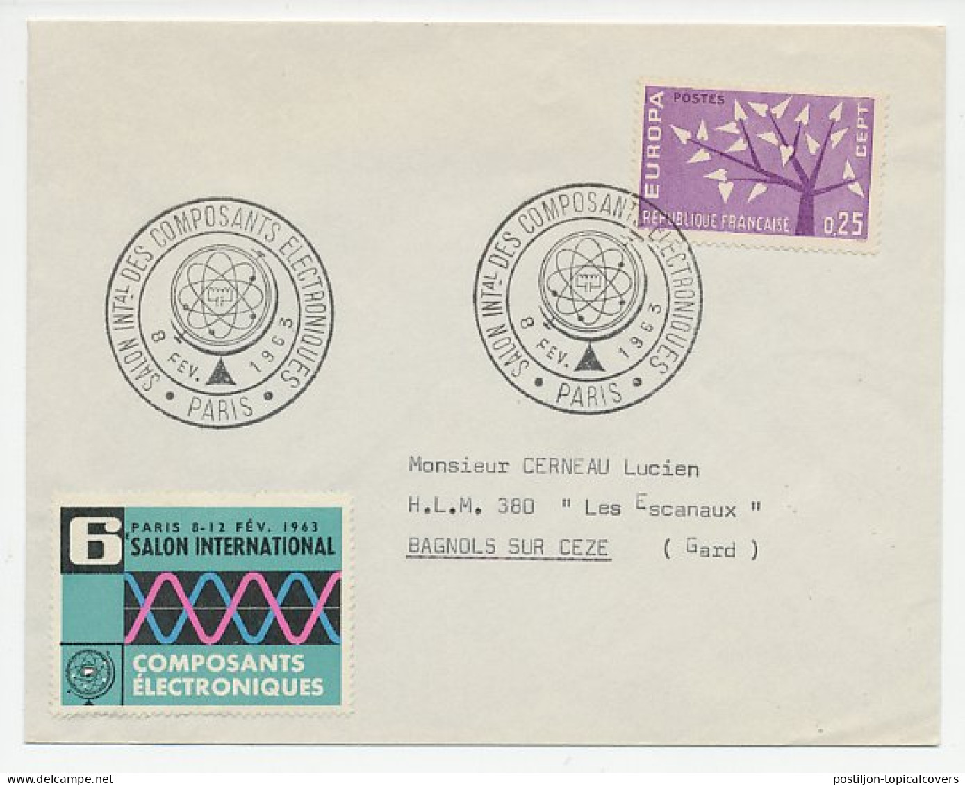 Cover / Postmark France 1963 Electronic Components - Exhibition - Elektrizität
