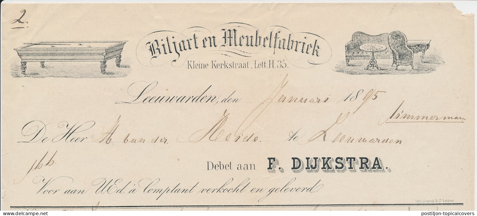 Nota Leeuwarden 1895 - Biljart - Meubelfabriek - Pays-Bas